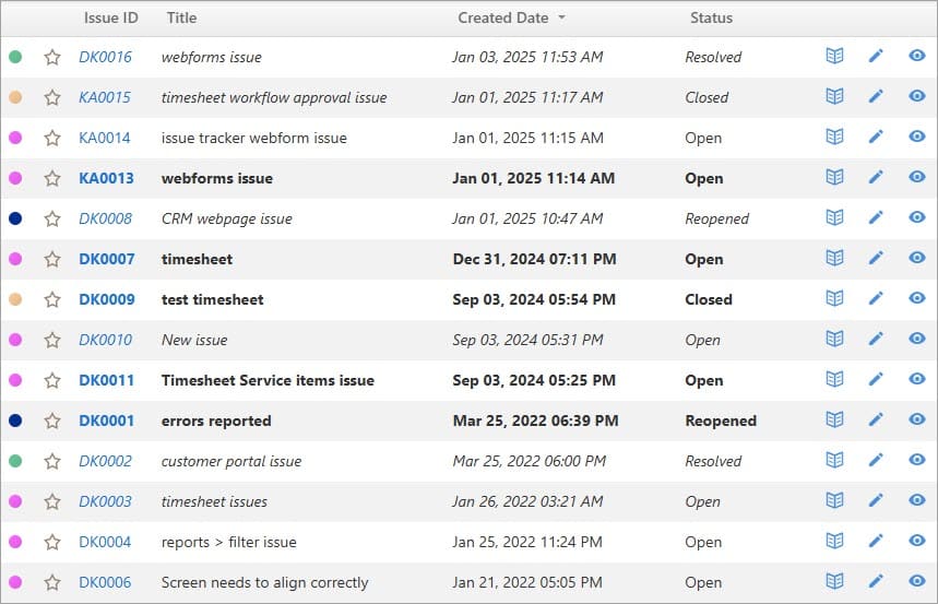Issue list screen