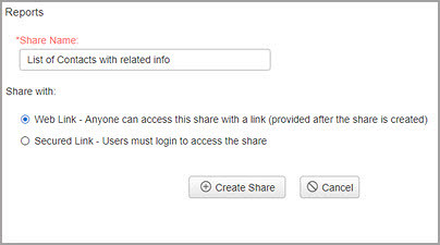 Create Share in reports using web link