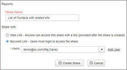 Create share using secured link
