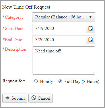 New time off request