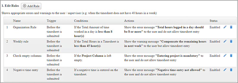 Timesheet software rules
