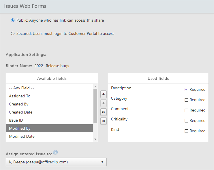 Create webforms to track issues