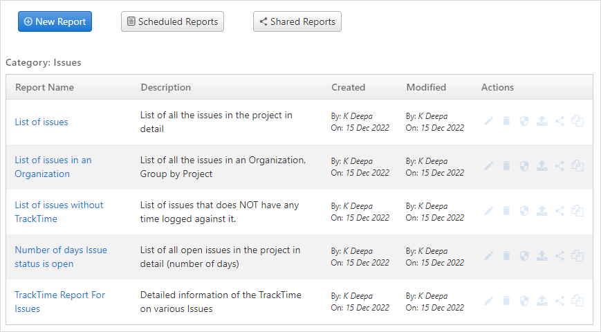 Issue tracker reports