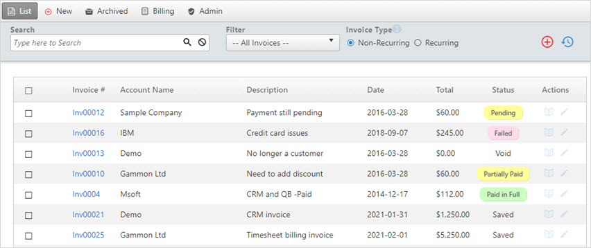 Invoice list screen