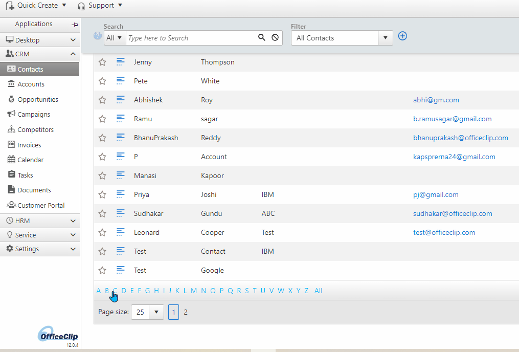 search and filter contacts