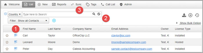 Contact management contacts list