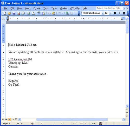 Word Add-in - Final merged document