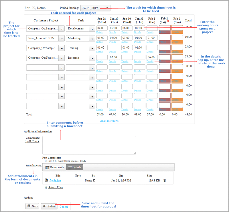 New Timesheet design with attachments