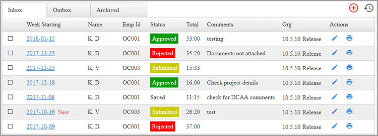 Timesheet list screen