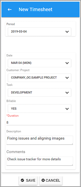 Create new timesheet