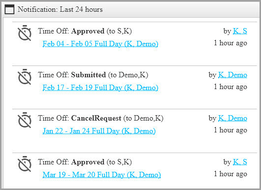 Receive notifications for time offs