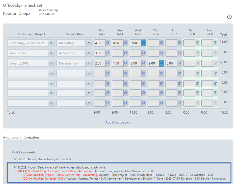 Timesheet edits