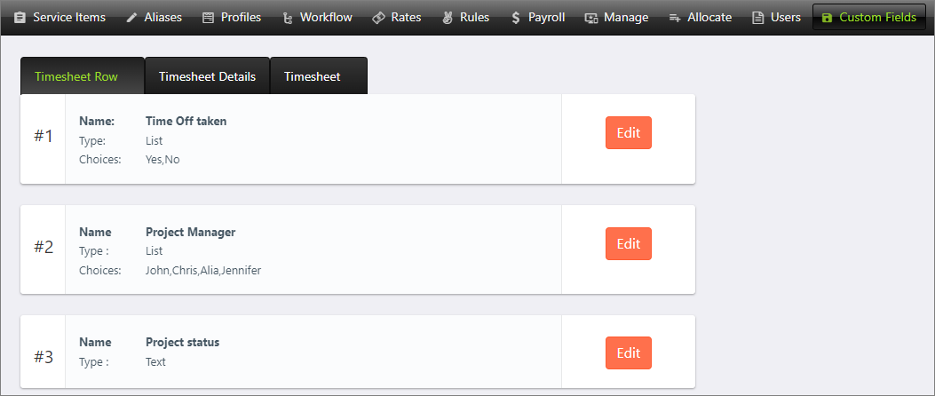 Custom fields for timesheet