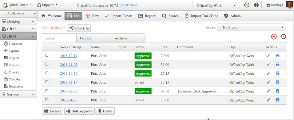 Free timesheet and time tracker screenshot