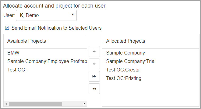 Allocating project to user