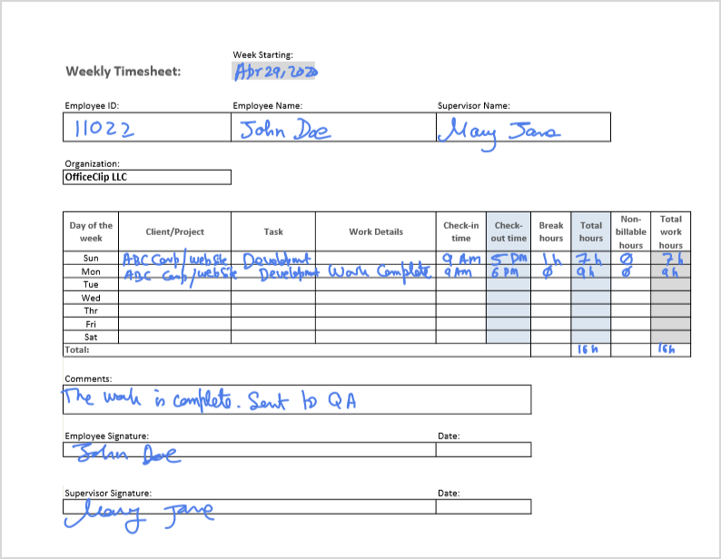 Managing Employees time manually