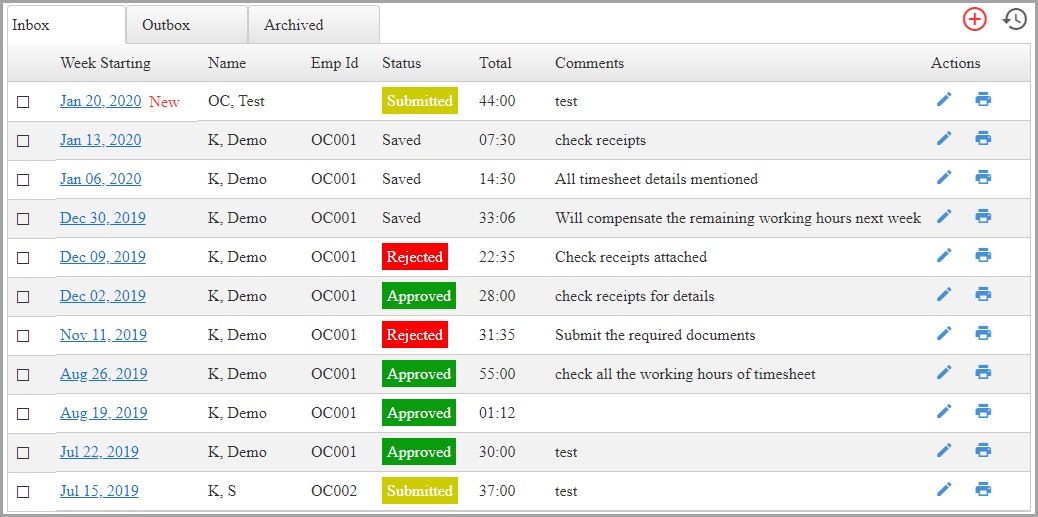 Timesheet status