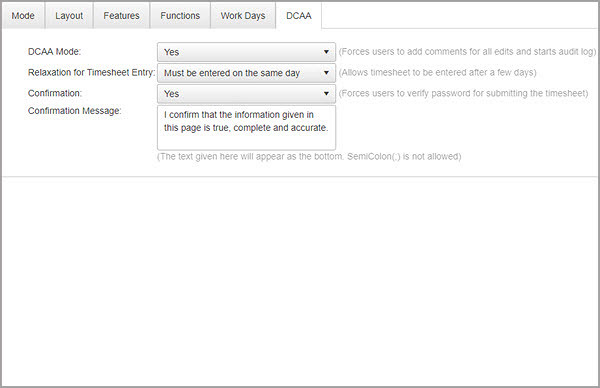 Timesheet DCAA mode