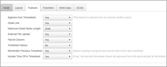 Timesheet Features