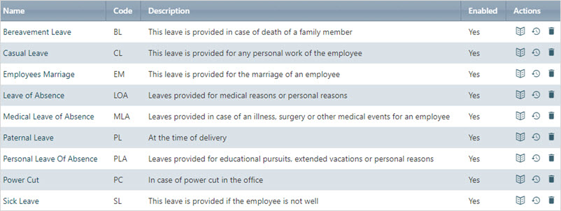 Types of leave categories