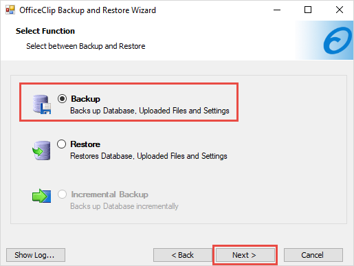 select backup function