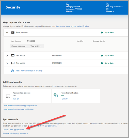 outlook app password