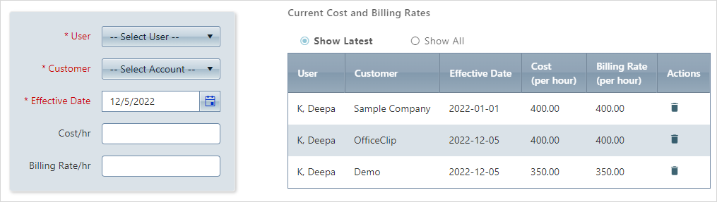 set up rates for each client