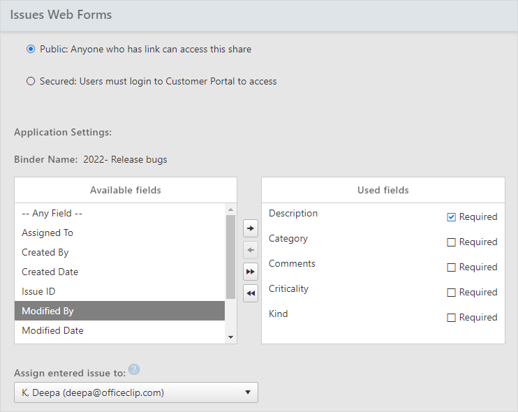 capture issues using webforms